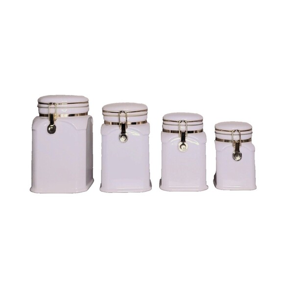 Vintage 90s R.S. Made In Taiwan Set Of 4 Cermaic Canisters Airtight Clamp Lid
